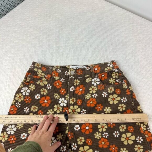 Twik Floral Corduroy Cropped Pants - Brown, Orange, White - Picture 9 of 15